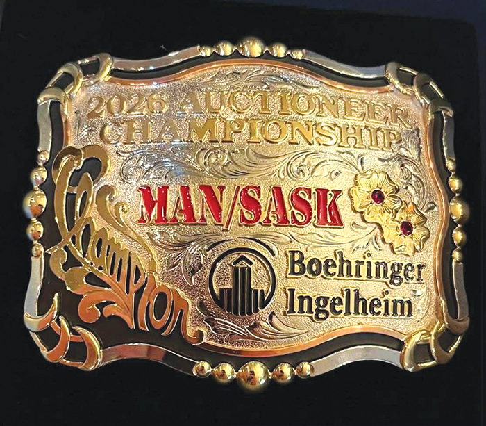 2026 Auctioneer Champion belt buckle awarded to Ty Cutler.<br />
